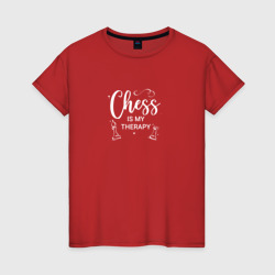 Chess is my therapy white – Женская футболка хлопок с принтом купить со скидкой в -20%