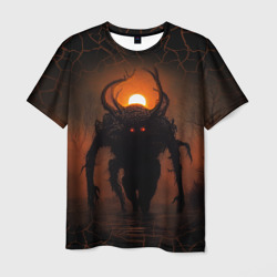 Мужская футболка 3D Болотный демон осматривающий свои владения на закате