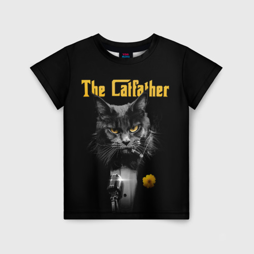 Детская футболка 3D с принтом Крестный отец-кот, вид спереди #2