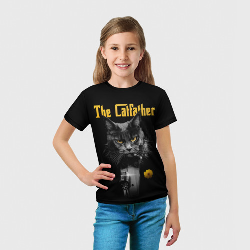 Детская футболка 3D с принтом Крестный отец-кот, вид сбоку #3