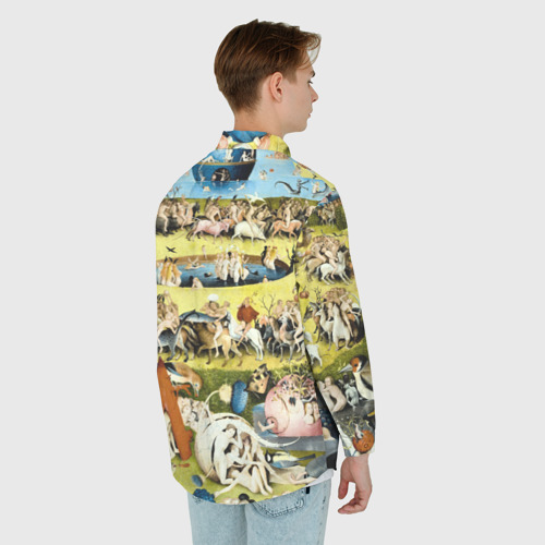 Мужская рубашка oversize 3D с принтом Земные наслаждения - картина Босха, вид сзади #2