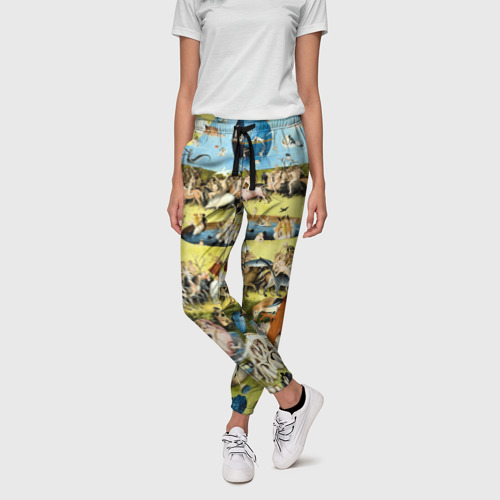Женские брюки 3D с принтом Земные наслаждения - картина Босха, фото на моделе #1