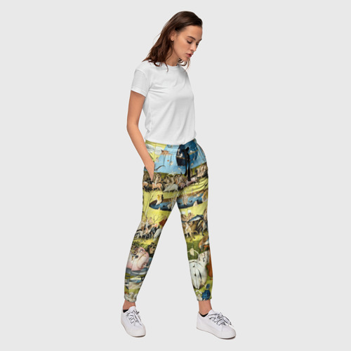 Женские брюки 3D с принтом Земные наслаждения - картина Босха, вид сбоку #3