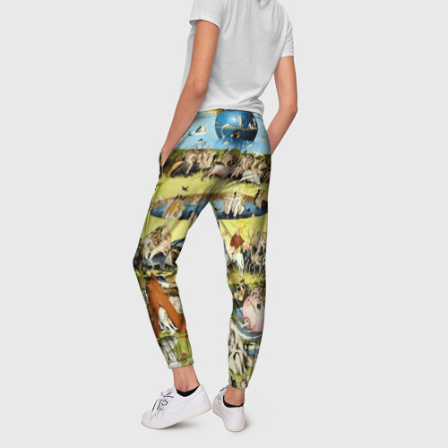 Женские брюки 3D с принтом Земные наслаждения - картина Босха, вид сзади #2