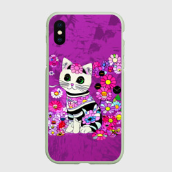 Чехол для iPhone XS Max матовый Зеленоглазый котенок в цветах