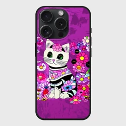 Чехол силиконовый для Apple iPhone 15 Pro Мax матовый Зеленоглазый котенок в цветах