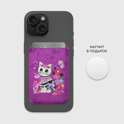 Картхолдер Magsafe магнитный Зеленоглазый котенок в цветах - фото 2