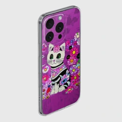 Чехол для iPhone 16 Pro Max силиконовый с защитой камеры Зеленоглазый котенок в цветах - фото 2