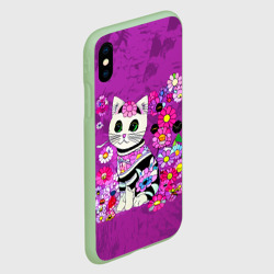 Чехол для iPhone XS Max матовый Зеленоглазый котенок в цветах - фото 2