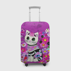 Чехол для чемодана 3D Зеленоглазый котенок в цветах