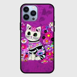 Чехол для iPhone 13 Pro Max Зеленоглазый котенок в цветах