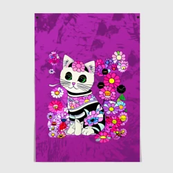 Постер Зеленоглазый котенок в цветах