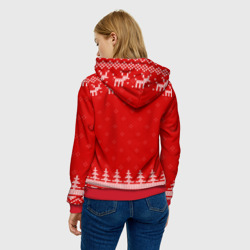 Толстовка с принтом Новогодняя Елена: свитер с оленями для женщины, вид на модели сзади №2. Цвет основы: красный