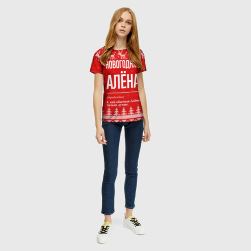 Женская футболка 3D Новогодняя Алёна: свитер с оленями, цвет 3D печать - фото 5