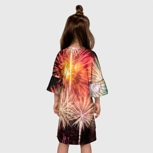 Детское платье 3D с принтом Праздничный феерверк, вид сзади #2