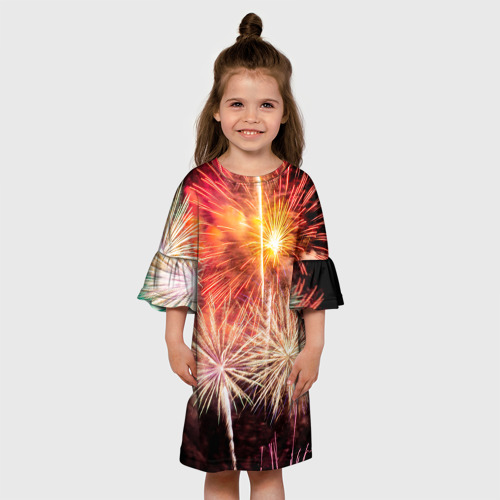 Детское платье 3D с принтом Праздничный феерверк, вид сбоку #3