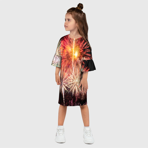 Детское платье 3D с принтом Праздничный феерверк, фото на моделе #1