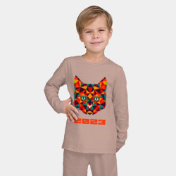 Детская пижама с лонгсливом хлопок Низкополигональный графичный кот 2023 - фото 2