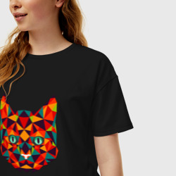 Женская футболка хлопок Oversize Низкополигональный графичный кот 2023 - фото 2