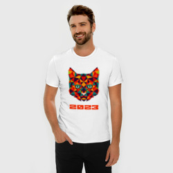 Мужская футболка хлопок Slim Низкополигональный графичный кот 2023 - фото 2