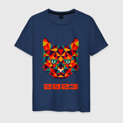 Низкополигональный графичный кот 2023 – Мужская футболка хлопок с принтом купить со скидкой в -20%