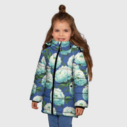 Зимняя куртка для девочек 3D Узор из белых пионов - фото 2