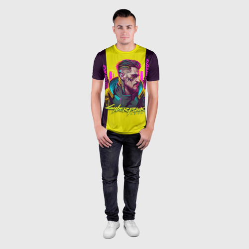 Мужская футболка 3D Slim с принтом Киберпанк 2077 Арт, вид сбоку #3