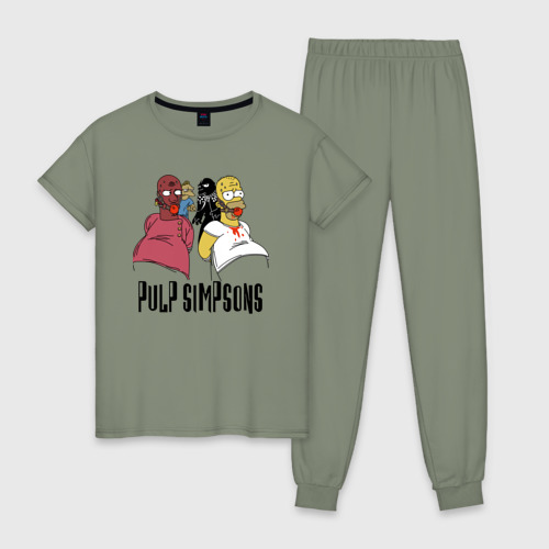 Женская пижама хлопок с принтом Pulp Simpsons - ужасная ситуация, вид спереди #2