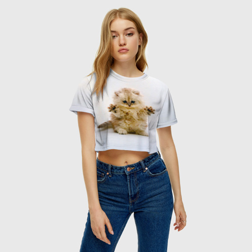 Женская футболка Crop-top 3D Котёнок породы манчкин, цвет 3D печать - фото 3