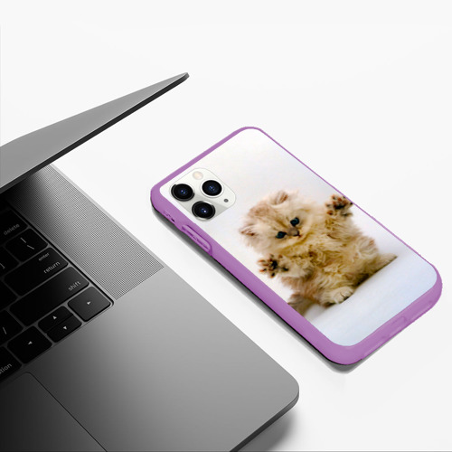 Чехол для iPhone 11 Pro Max матовый Котёнок породы манчкин, цвет фиолетовый - фото 5
