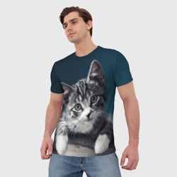 Мужская футболка 3D Милый любопытный котёнок - фото 2