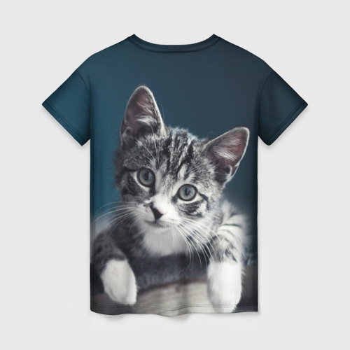 Женская футболка 3D с принтом Милый любопытный котёнок, вид сзади #1