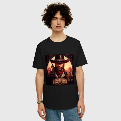 Мужская футболка хлопок Oversize с принтом Артур Морган в стиле Стимпанк, фото на моделе #1