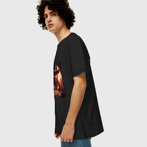 Мужская футболка хлопок Oversize с принтом Артур Морган в стиле Стимпанк, вид сбоку #3