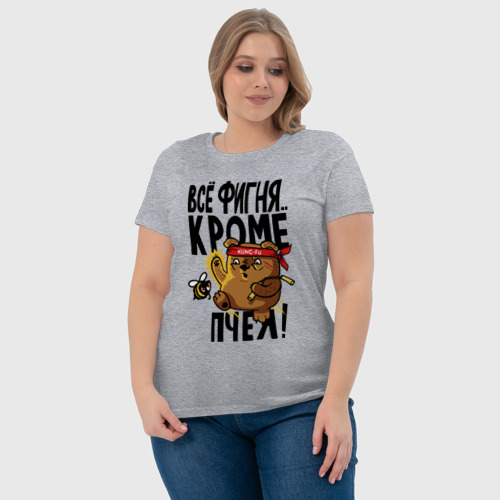Женская футболка хлопок Винни - пчелы, цвет меланж - фото 6