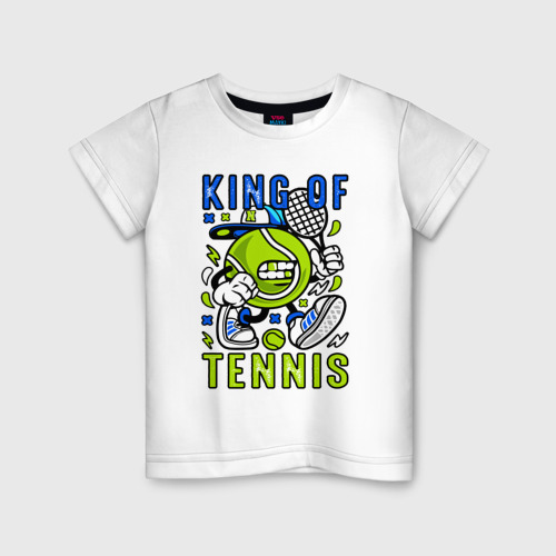Детская футболка хлопок Король тенниса мяч с ракеткой, цвет белый