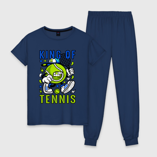 Женская пижама хлопок Король тенниса мяч с ракеткой, цвет темно-синий