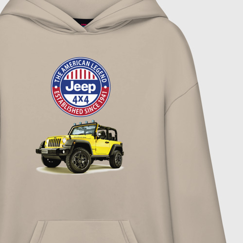 Худи SuperOversize хлопок Chrysler jeep wrangler rubicon , цвет миндальный - фото 3