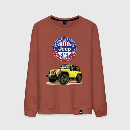Мужской свитшот хлопок Chrysler jeep wrangler rubicon , цвет кирпичный