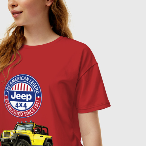 Женская футболка хлопок Oversize Chrysler jeep wrangler rubicon , цвет красный - фото 3