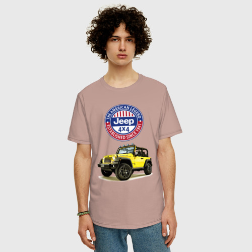 Мужская футболка хлопок Oversize Chrysler jeep wrangler rubicon , цвет пыльно-розовый - фото 3