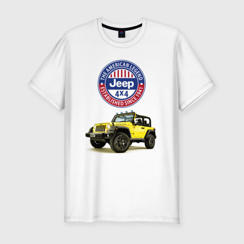 Мужская футболка хлопок Slim Chrysler jeep wrangler rubicon , цвет белый