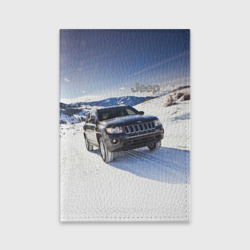 Обложка для паспорта матовая кожа Chrysler Jeep Cherokee в горах зимой