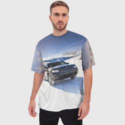 Мужская футболка oversize 3D Chrysler Jeep Cherokee в горах зимой - фото 2