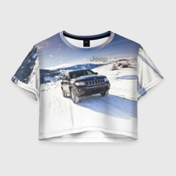 Женская футболка Crop-top 3D Chrysler Jeep Cherokee в горах зимой