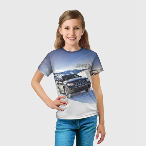 Детская футболка 3D Chrysler Jeep Cherokee в горах зимой, цвет 3D печать - фото 5