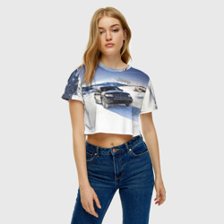 Женская футболка Crop-top 3D Chrysler Jeep Cherokee в горах зимой - фото 2