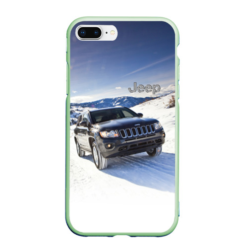 Чехол для iPhone 7Plus/8 Plus матовый Chrysler Jeep Cherokee в горах зимой, цвет салатовый