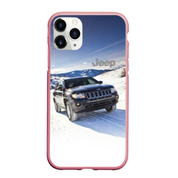 Чехол для iPhone 11 Pro Max матовый Chrysler Jeep Cherokee в горах зимой