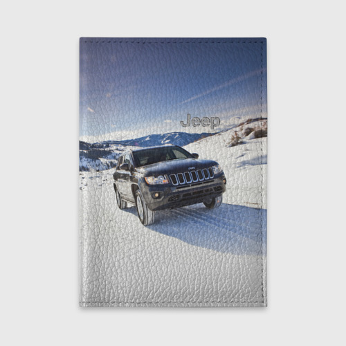 Обложка для автодокументов Chrysler Jeep Cherokee в горах зимой, цвет красный